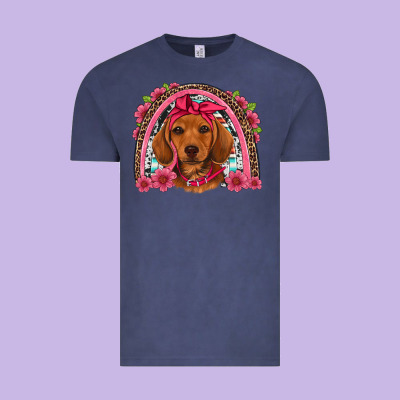 Dachshund Puppy Floral Rainbow Vintage Tee Designed By Artiststas