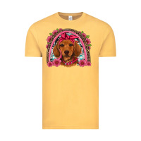 Vintage Mustard dachshund puppy floral rainbow Vintage Tee - Artiststas