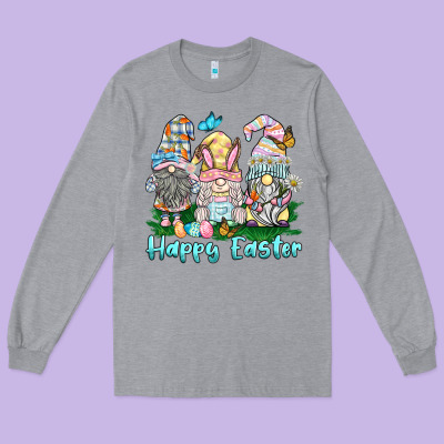 Happy Easter Gnome Long Sleeve Tee Designed By Barkaloodesign