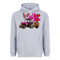 Heather Grey valentine's day pink tractor with pin heart balloons Heavyweight Hoodie - RanaPortraitStore
