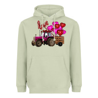 Matcha valentine's day pink tractor with pin heart balloons Heavyweight Hoodie - RanaPortraitStore