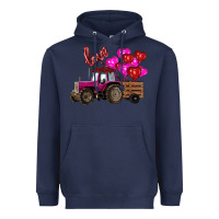 Navy valentine's day pink tractor with pin heart balloons Heavyweight Hoodie - RanaPortraitStore