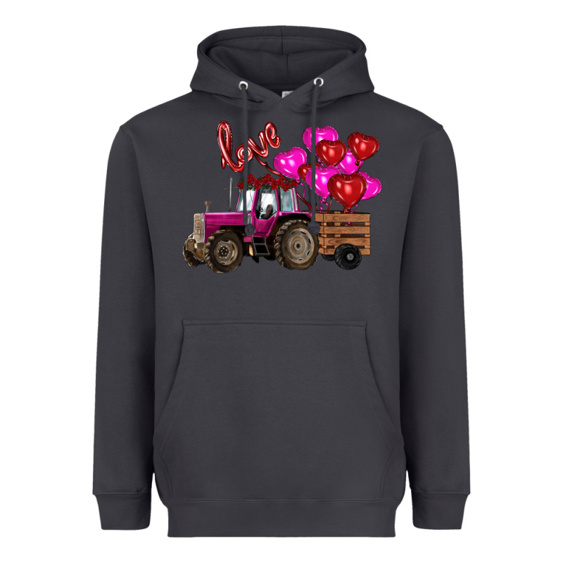 Valentine's Day Pink Tractor With Pin Heart Balloons Heavyweight Hoodie by RanaPortraitStore | Teevron
