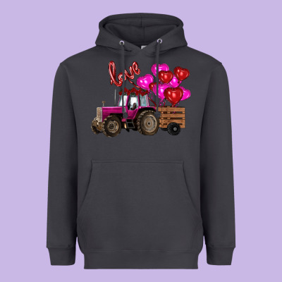 Valentine's Day Pink Tractor With Pin Heart Balloons Heavyweight Hoodie Designed By Ranaportraitstore