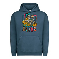 Pigment Midnight Navy staying alive coffee drinking skeleton Urban Hoodie - Jasminsmagicworld