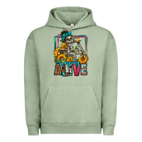 Pigment Oil Green staying alive coffee drinking skeleton Urban Hoodie - Jasminsmagicworld