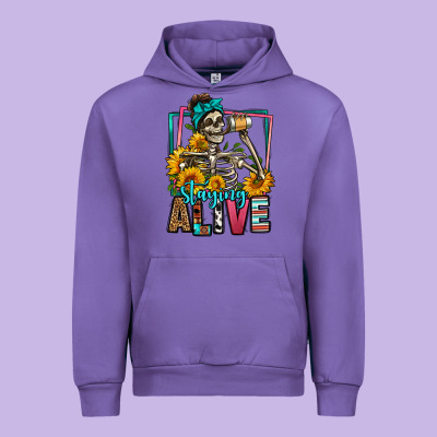 Staying Alive Coffee Drinking Skeleton Urban Hoodie Designed By Jasminsmagicworld