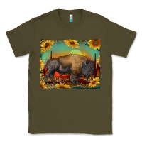 Army Green western bison with sunset background Classic Tee - RanaPortraitStore