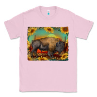 Bubblegum Pink western bison with sunset background Classic Tee - RanaPortraitStore
