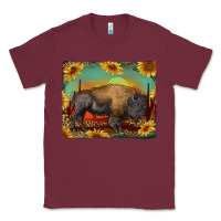 Burgundy western bison with sunset background Classic Tee - RanaPortraitStore