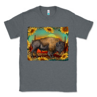 Charcoal Heather western bison with sunset background Classic Tee - RanaPortraitStore