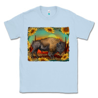 Dusty Blue western bison with sunset background Classic Tee - RanaPortraitStore