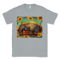 Heather Grey western bison with sunset background Classic Tee - RanaPortraitStore