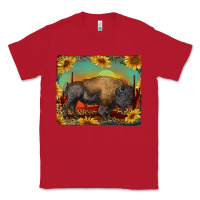 Red western bison with sunset background Classic Tee - RanaPortraitStore