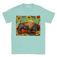 Seafoam western bison with sunset background Classic Tee - RanaPortraitStore