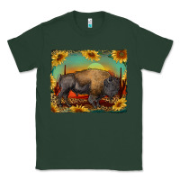 Sports Green western bison with sunset background Classic Tee - RanaPortraitStore