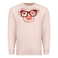 Pale Pink pig with red glasses Premium Sweatshirt - RanaPortraitStore