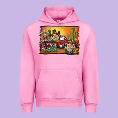 Western Truck Cowboy Gnome Background Urban Hoodie Designed By Barkaloodesign