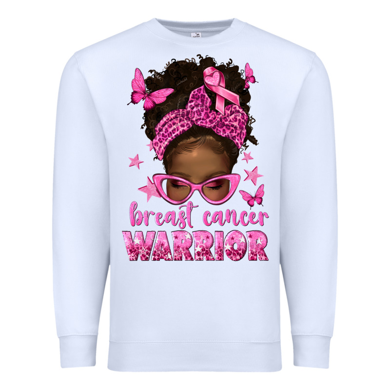 Afro Messy Bun Breast Cancer Warrior Premium Sweatshirt by texasbilliewilder | Teevron