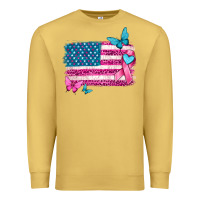 Antique Gold American flag breast cancer with ribbon Premium Sweatshirt - texasbilliewilder