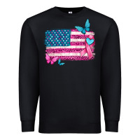 Black American flag breast cancer with ribbon Premium Sweatshirt - texasbilliewilder