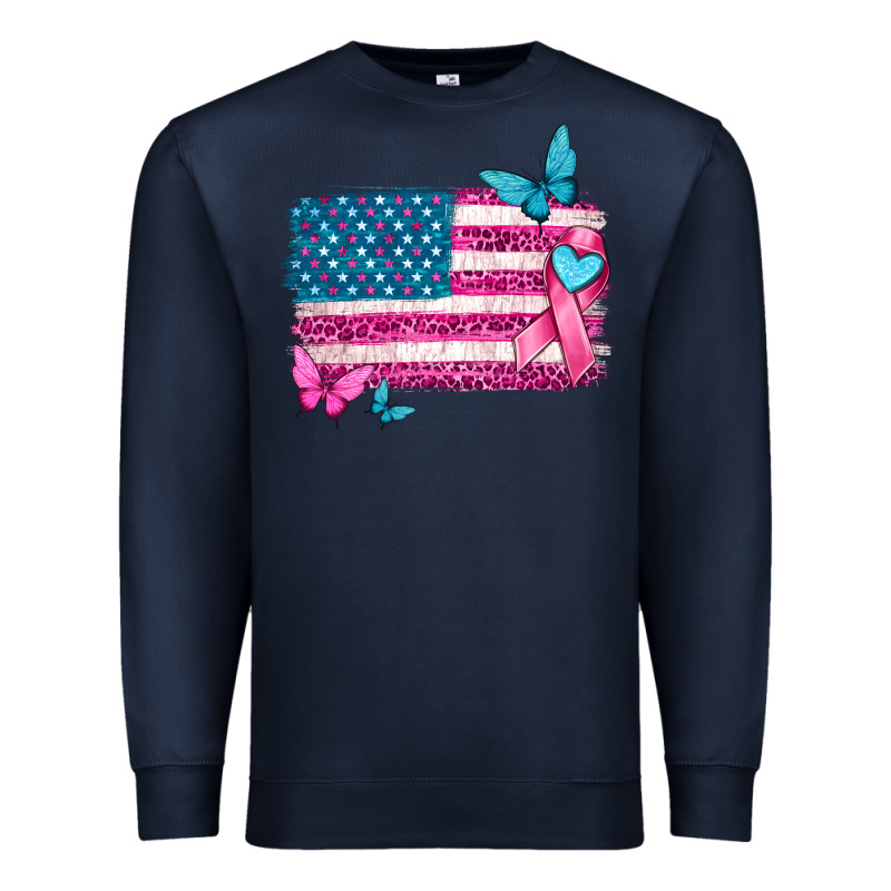American Flag Breast Cancer With Ribbon Premium Sweatshirt by texasbilliewilder | Teevron
