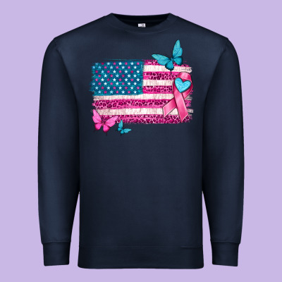 American Flag Breast Cancer With Ribbon Premium Sweatshirt Designed By Texasbilliewilder