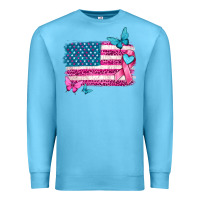 Ocean Blue American flag breast cancer with ribbon Premium Sweatshirt - texasbilliewilder