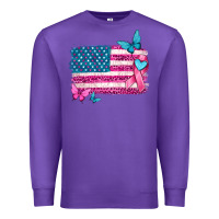 Purple American flag breast cancer with ribbon Premium Sweatshirt - texasbilliewilder