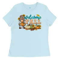 Baby Blue welcome fall gnome Ladies Tee - BarkalooDesign