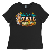 Black welcome fall gnome Ladies Tee - BarkalooDesign