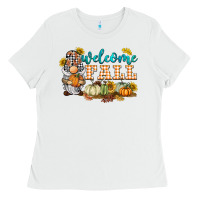 White welcome fall gnome Ladies Tee - BarkalooDesign