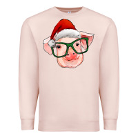 Pale Pink christmas pig with santa claus hat Premium Sweatshirt - RanaPortraitStore
