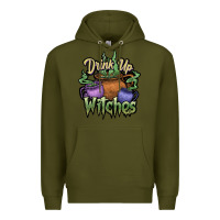 Army Green Drink up witches white Premium Hoodie - JahusDesignShop
