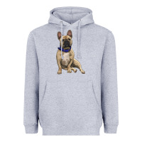 Heather Grey french bulldog with royal blue Heavyweight Hoodie - RanaPortraitStore