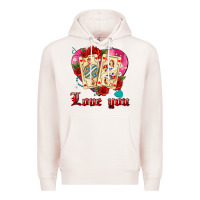 Pale Pink love you playing cards roses and pearls Premium Hoodie - AdoDesignShop