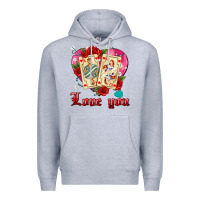 Heather Grey love you playing cards roses and pearls Premium Hoodie - AdoDesignShop