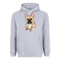 Heather Grey french bulldog sitting Heavyweight Hoodie - RanaPortraitStore