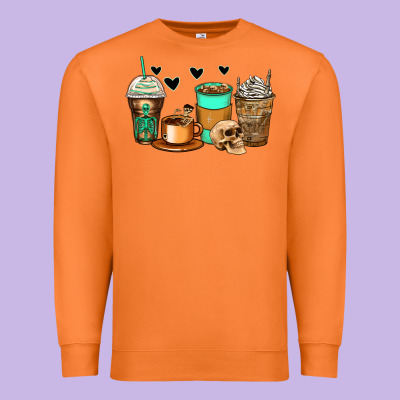 Skeleton Coffee Cups Premium Sweatshirt Designed By Zillion Design Studio