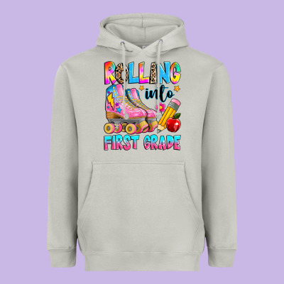 Rolling Into First Grade Heavyweight Hoodie Designed By Texasbilliewilder