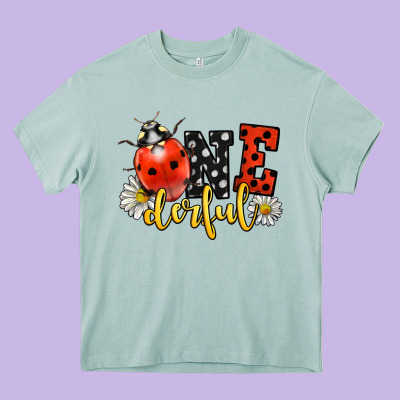 Onederful Wonderful Ladybug Heavy Core Tee Designed By Lillyallendesigns