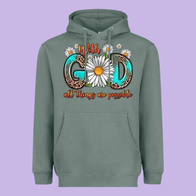 With God All Things Are Possible Daisy Heavyweight Hoodie Designed By Zillion Design Studio