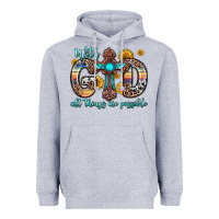 Heather Grey with god all things are possible cross Heavyweight Hoodie - Zillion Design Studio