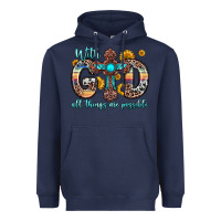 Navy with god all things are possible cross Heavyweight Hoodie - Zillion Design Studio