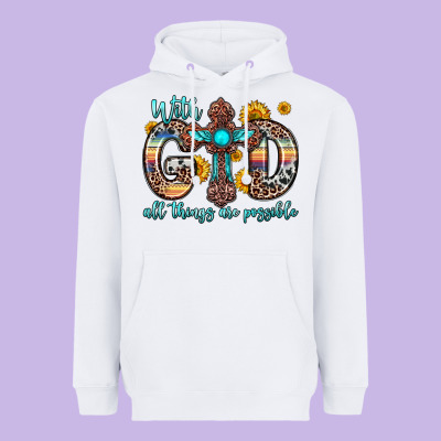 With God All Things Are Possible Cross Heavyweight Hoodie Designed By Zillion Design Studio