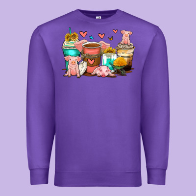 Pigs Coffee Cups Premium Sweatshirt Designed By Zillion Design Studio