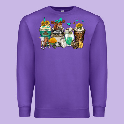 Cows Coffee Cups Premium Sweatshirt Designed By Zillion Design Studio