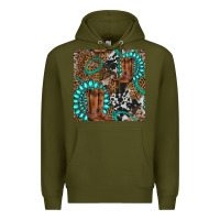 Army Green cowboy boot and gemstone Premium Hoodie - BundleAndBundleShop
