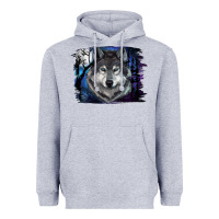 Heather Grey wolf and full moon Heavyweight Hoodie - RanaPortraitStore