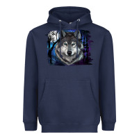 Navy wolf and full moon Heavyweight Hoodie - RanaPortraitStore